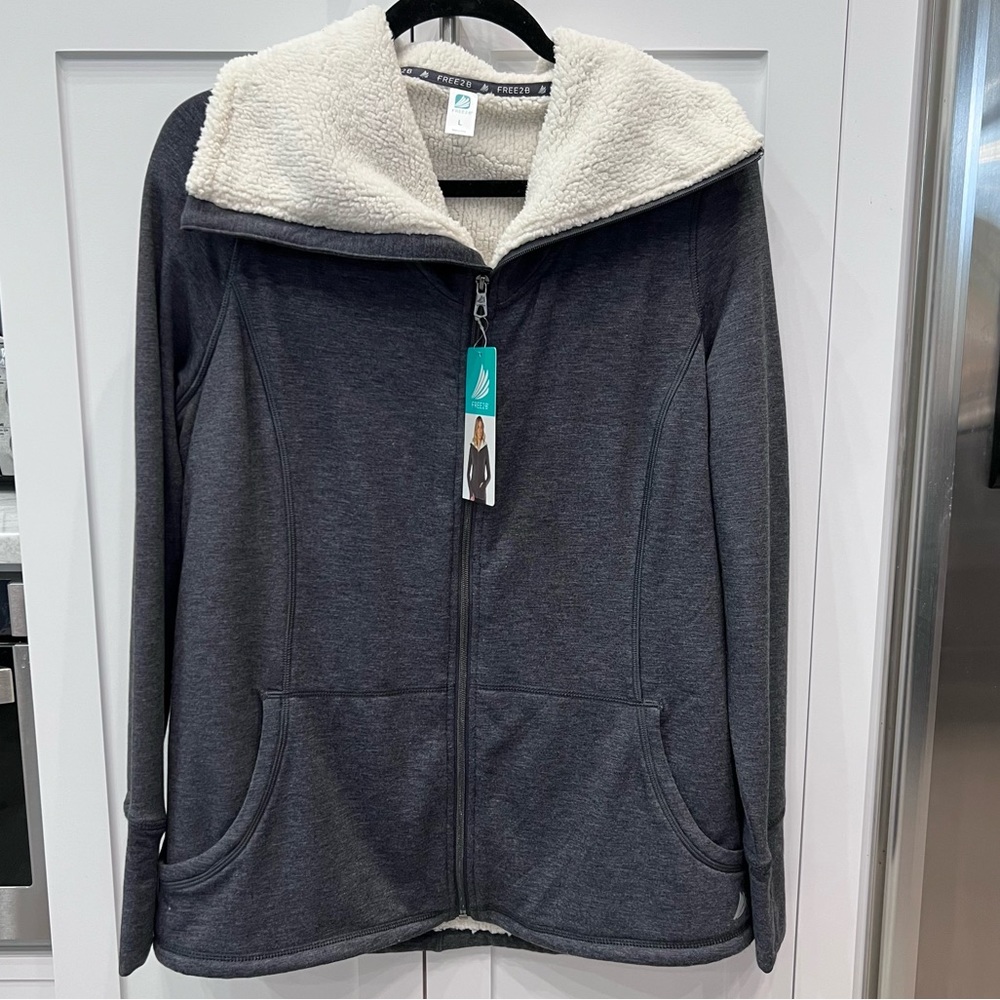 Free 2B Gray Sherpa Lined Full Zip Pocket Jacket